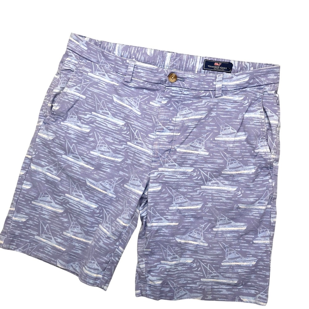 Vineyard Vines‎ Shorts Mens 34 Purple Boat Print Chino Stretch Nautical